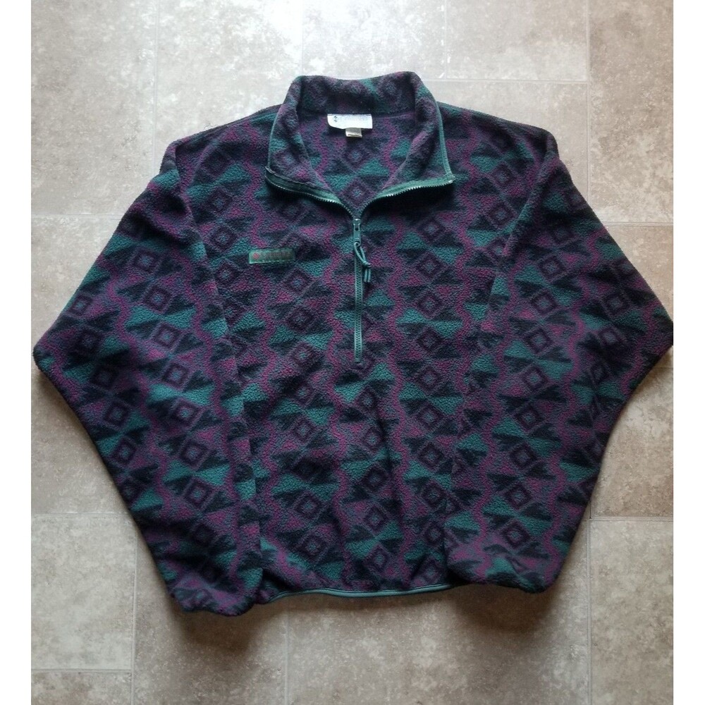 Vintage Columbia Aztec Southwest 1/4 Zip Pullover Fleece Purple Teal L